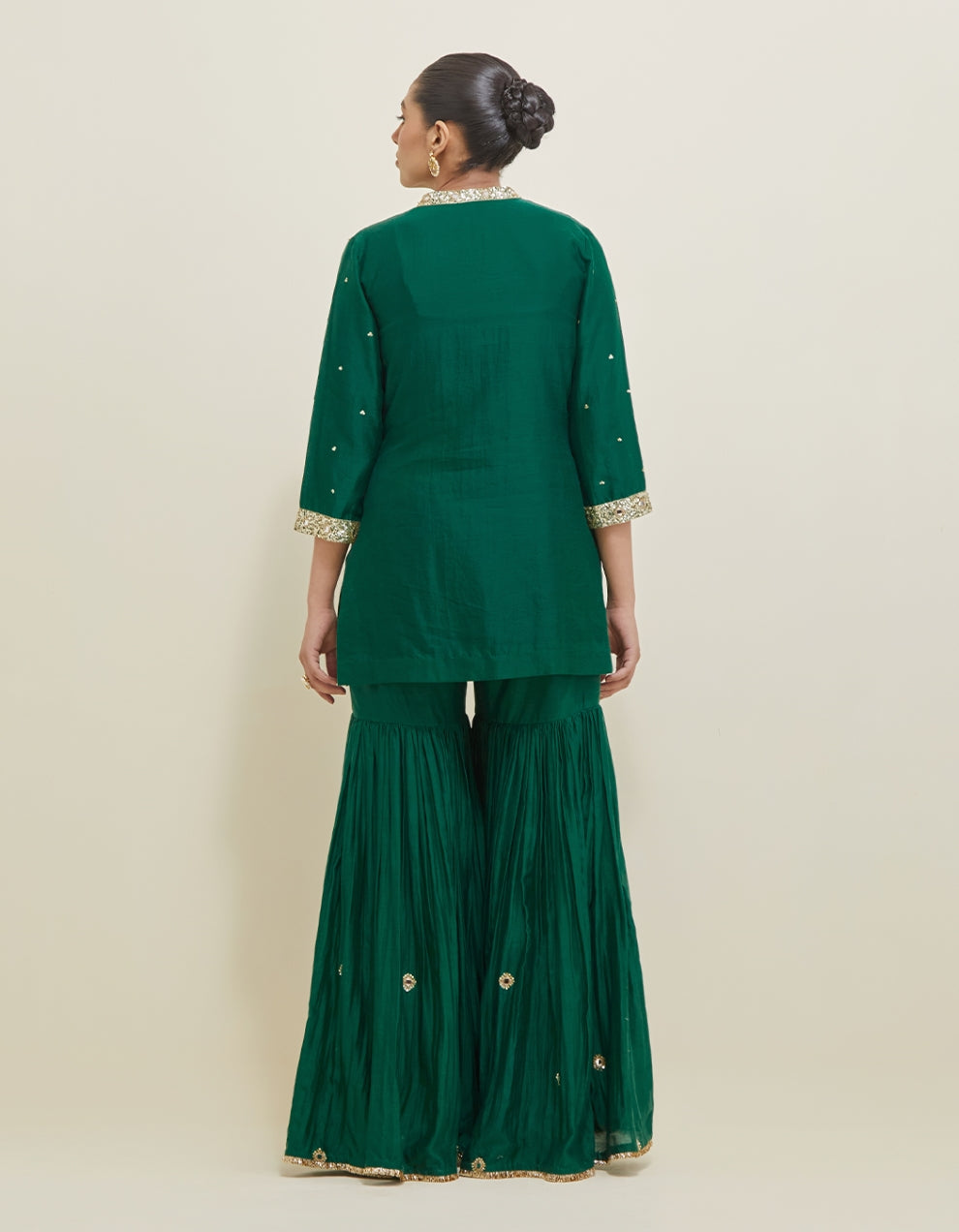 Green Hand Embroidered Chanderi Gharara Set