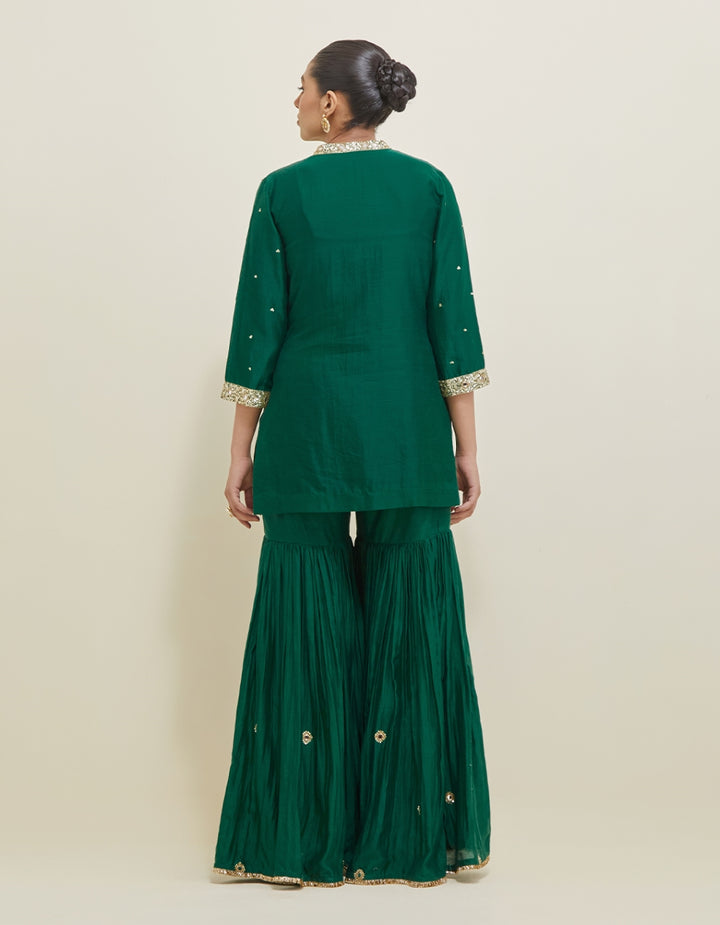 Green Hand Embroidered Chanderi Gharara Set