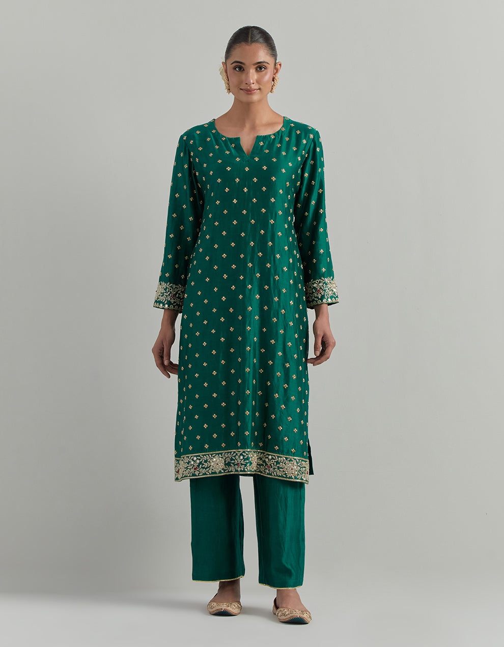 Green Hand Embroidered Chanderi Suit Set