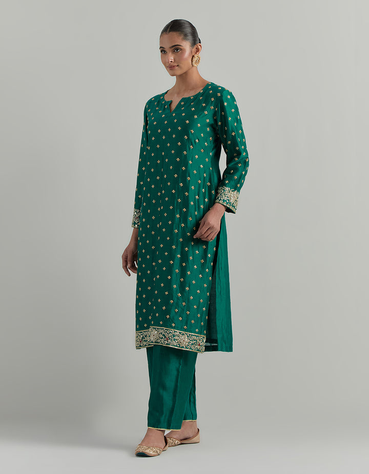 Green Hand Embroidered Chanderi Suit Set