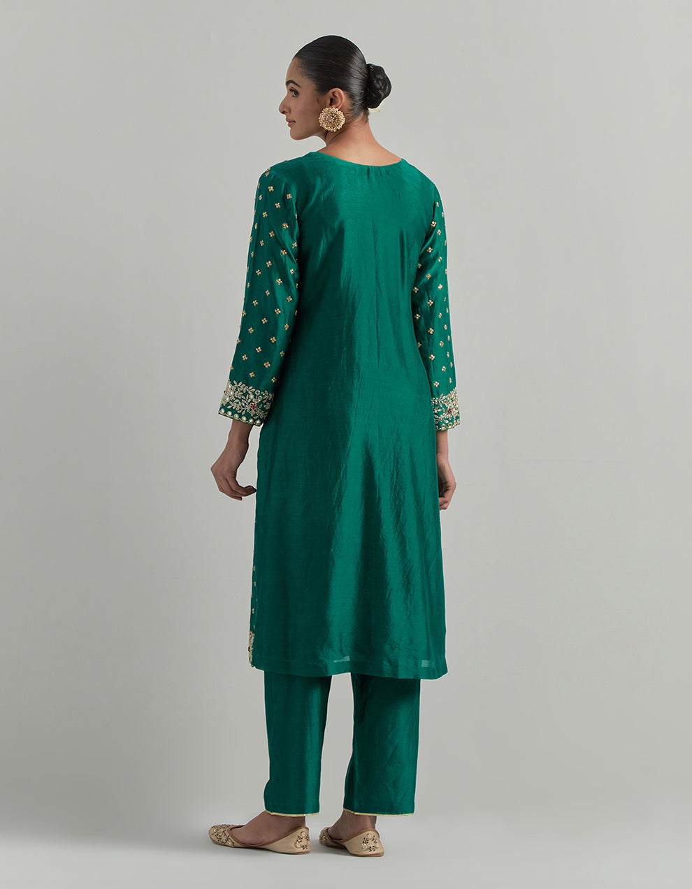 Green Hand Embroidered Chanderi Suit Set