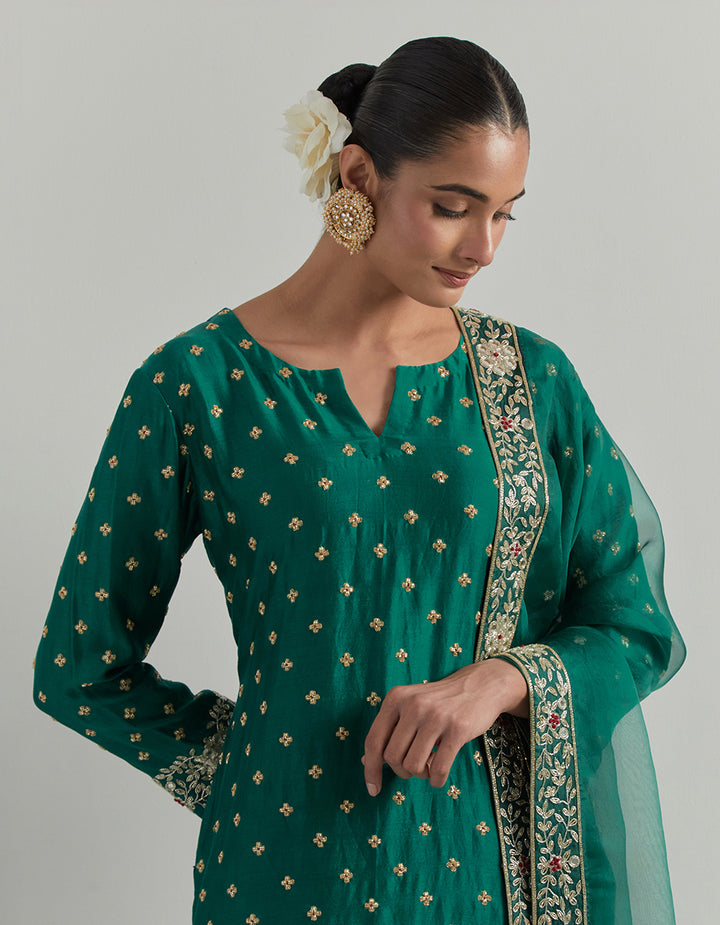 Green Hand Embroidered Chanderi Suit Set