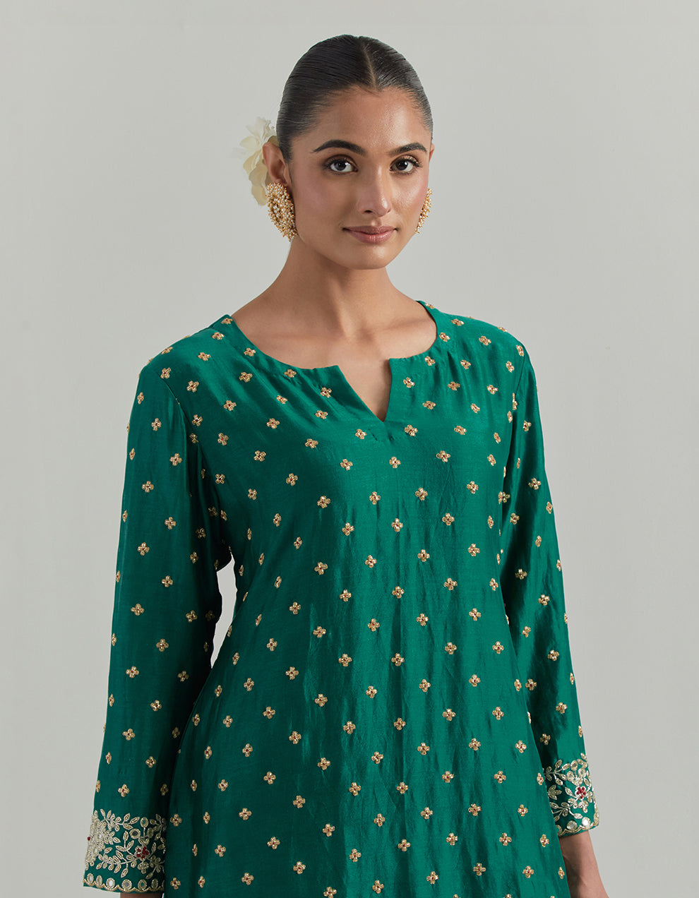 Green Hand Embroidered Chanderi Suit Set