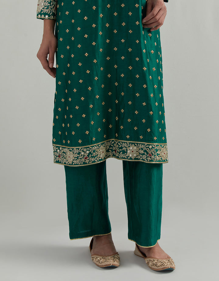 Green Hand Embroidered Chanderi Suit Set