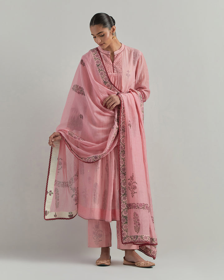Light Pink Block Printed Chanderi Suit
