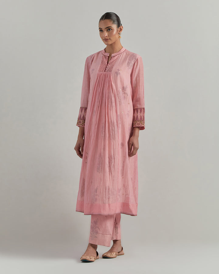 Light Pink Block Printed Chanderi Suit