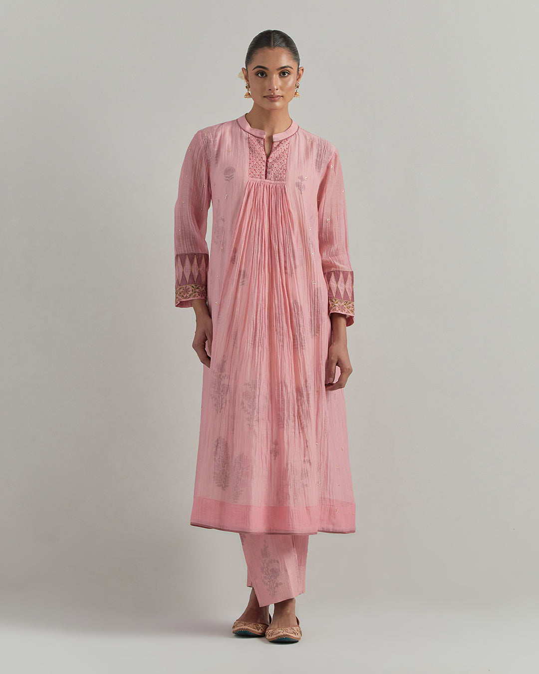 Light Pink Block Printed Chanderi Suit