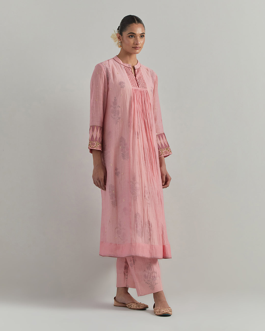 Light Pink Block Printed Chanderi Suit