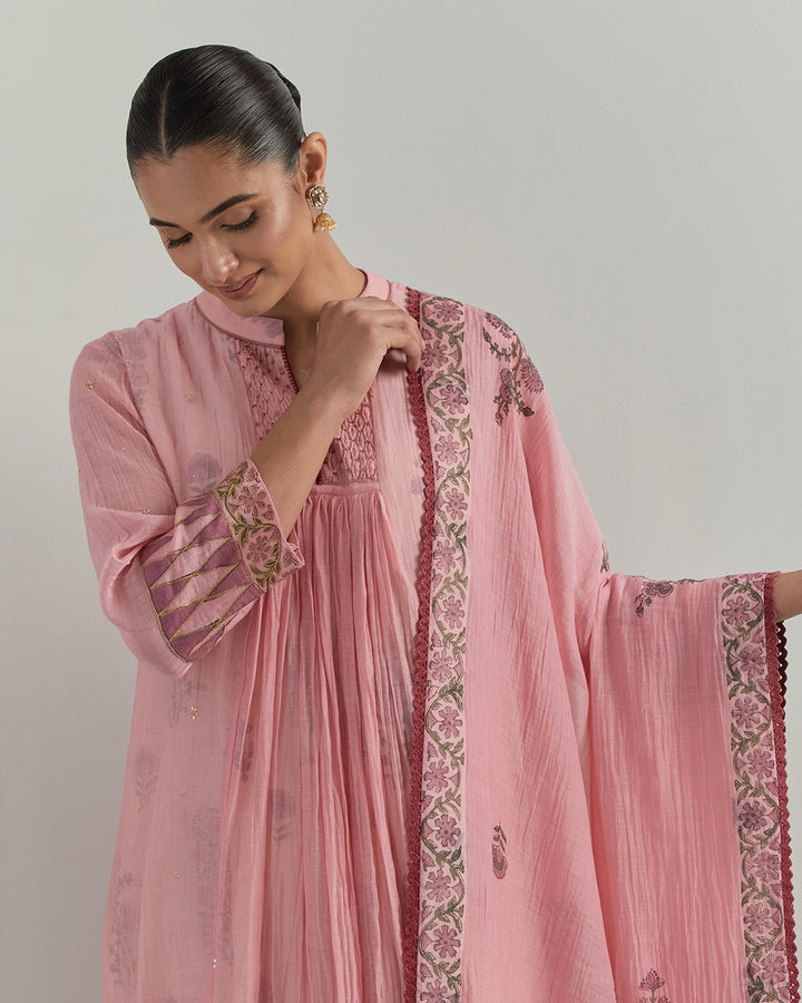 Light Pink Block Printed Chanderi Suit