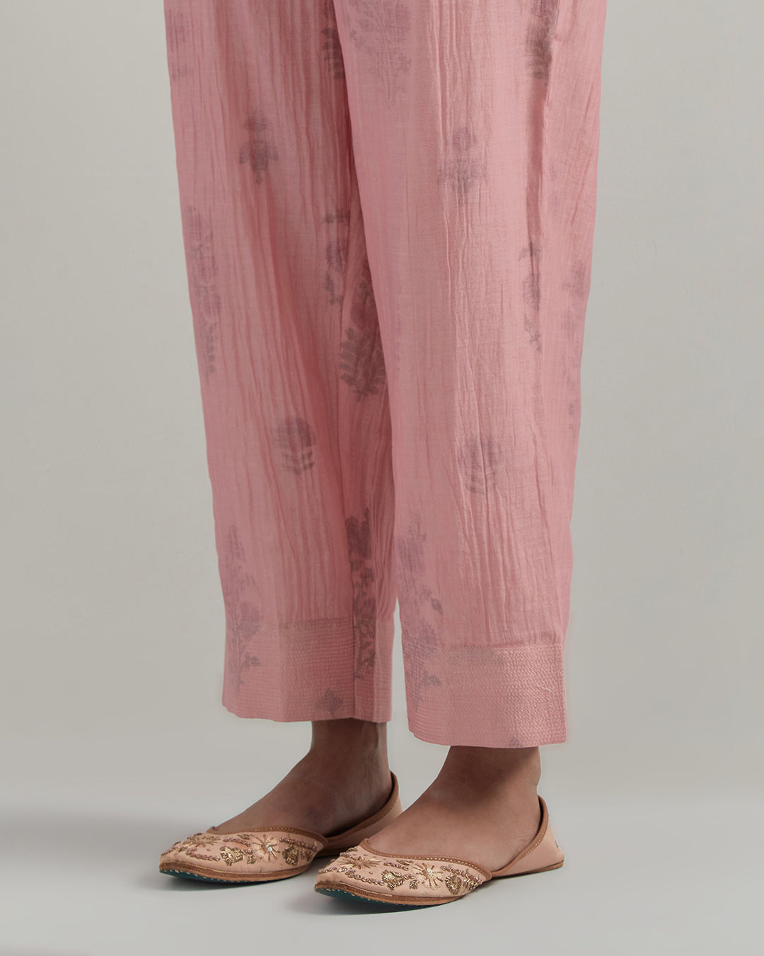 Light Pink Block Printed Chanderi Suit