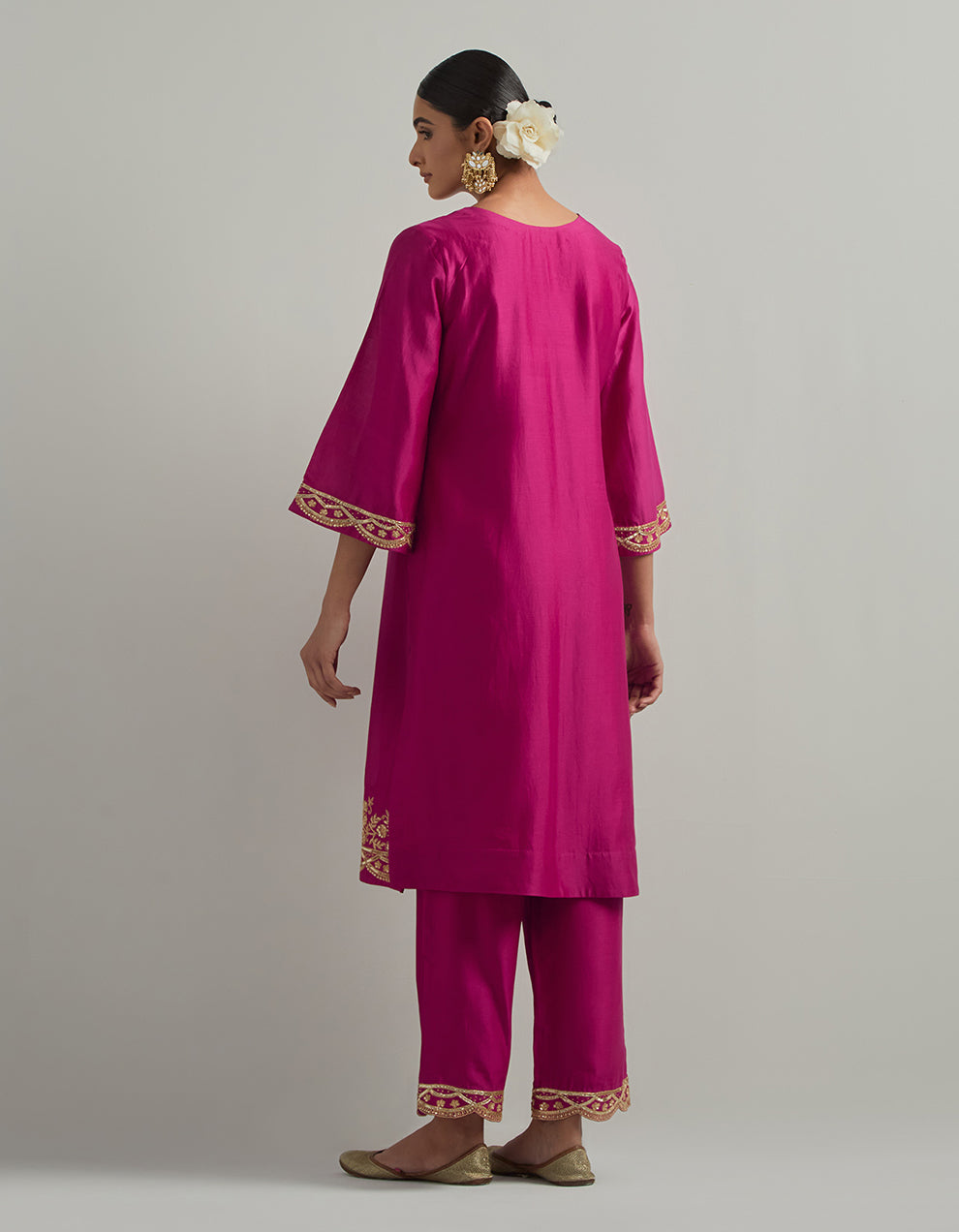 Magenta Chanderi Suit With Pant And Organza Dupatta