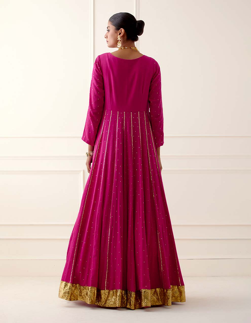 Magenta Cheese Cotton Floor Length Anarkali With Dupatta