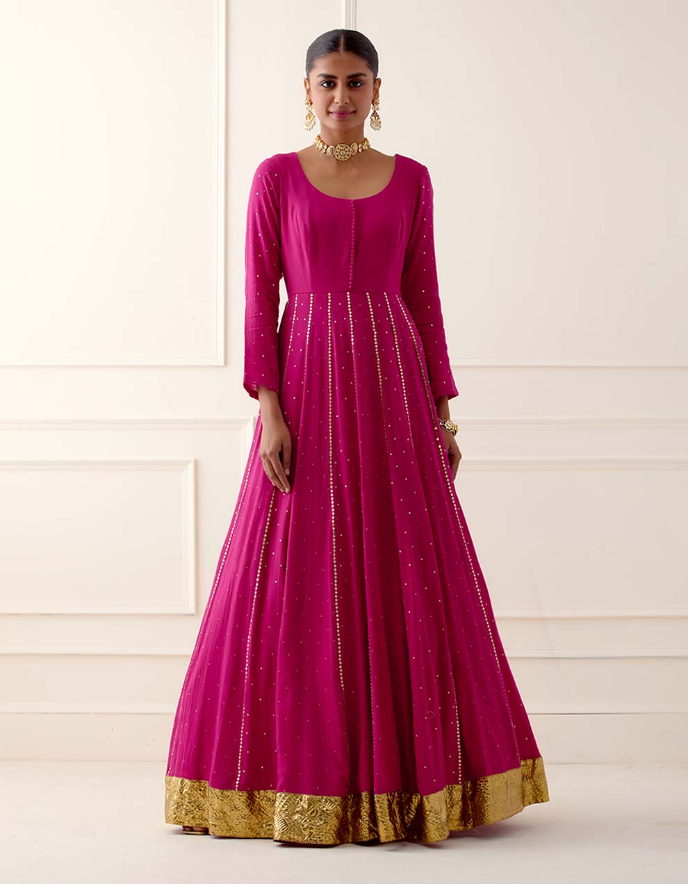 Magenta Cheese Cotton Floor Length Anarkali With Dupatta