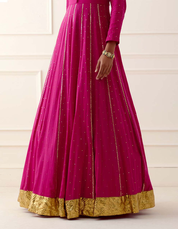 Magenta Cheese Cotton Floor Length Anarkali With Dupatta