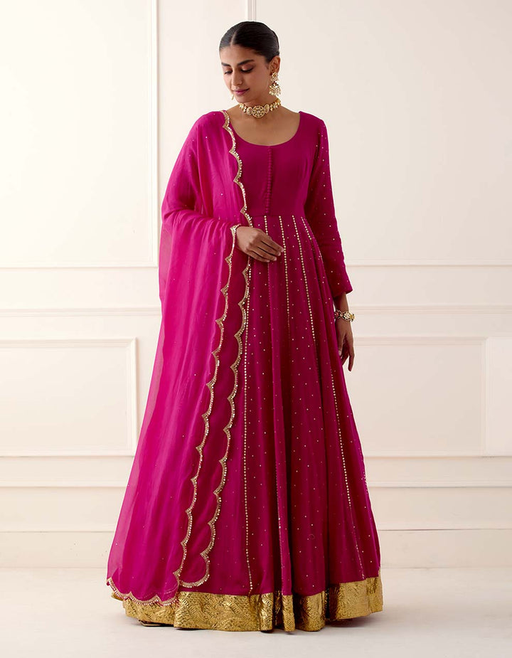 Magenta Cheese Cotton Floor Length Anarkali With Dupatta