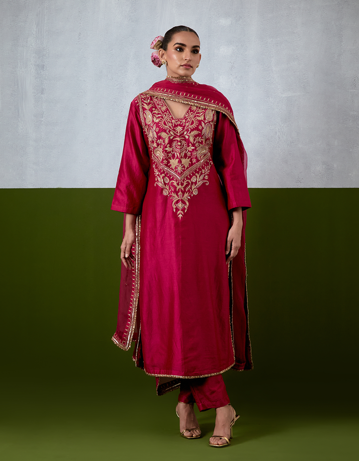 Magenta Embroidered Suit Set
