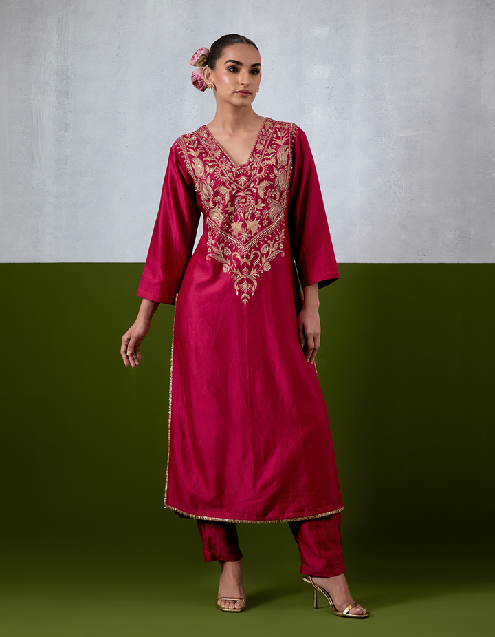 Magenta Embroidered Suit Set