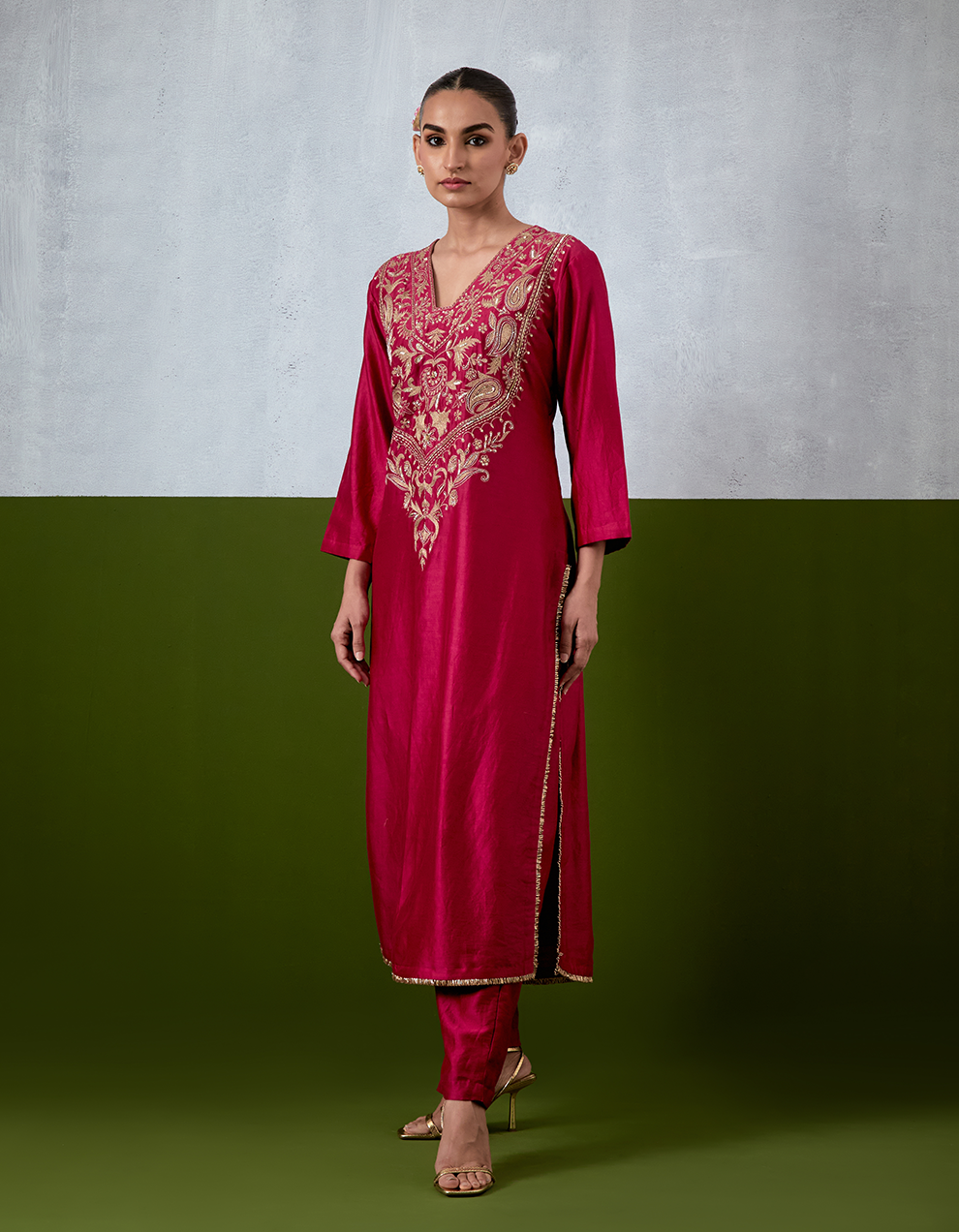 Magenta Embroidered Suit Set