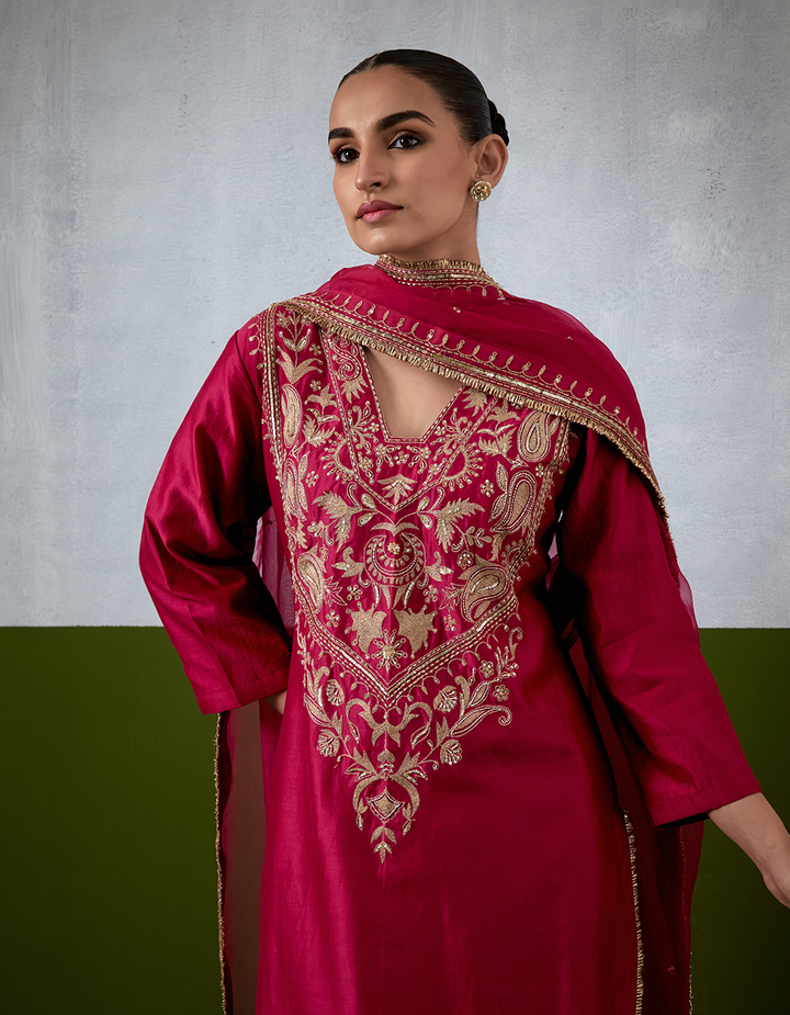 Magenta Embroidered Suit Set