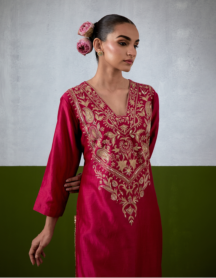 Magenta Embroidered Suit Set