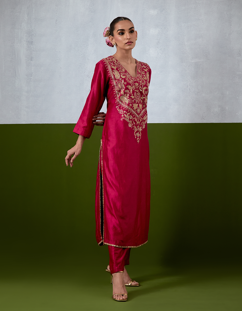 Magenta Embroidered Suit Set