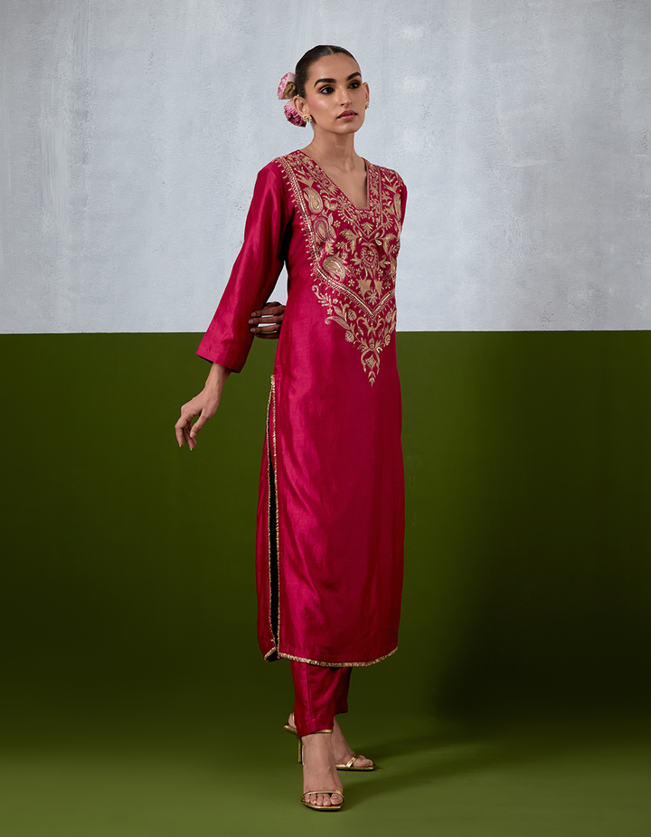 Magenta Embroidered Suit Set