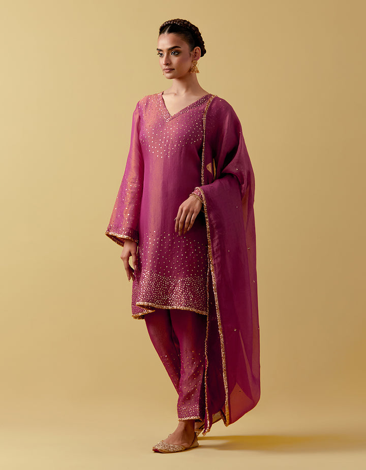 Magenta Hand Embroidered Shimmer Organza Suit Set