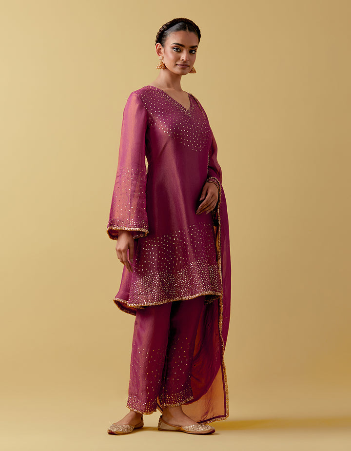 Magenta Hand Embroidered Shimmer Organza Suit Set