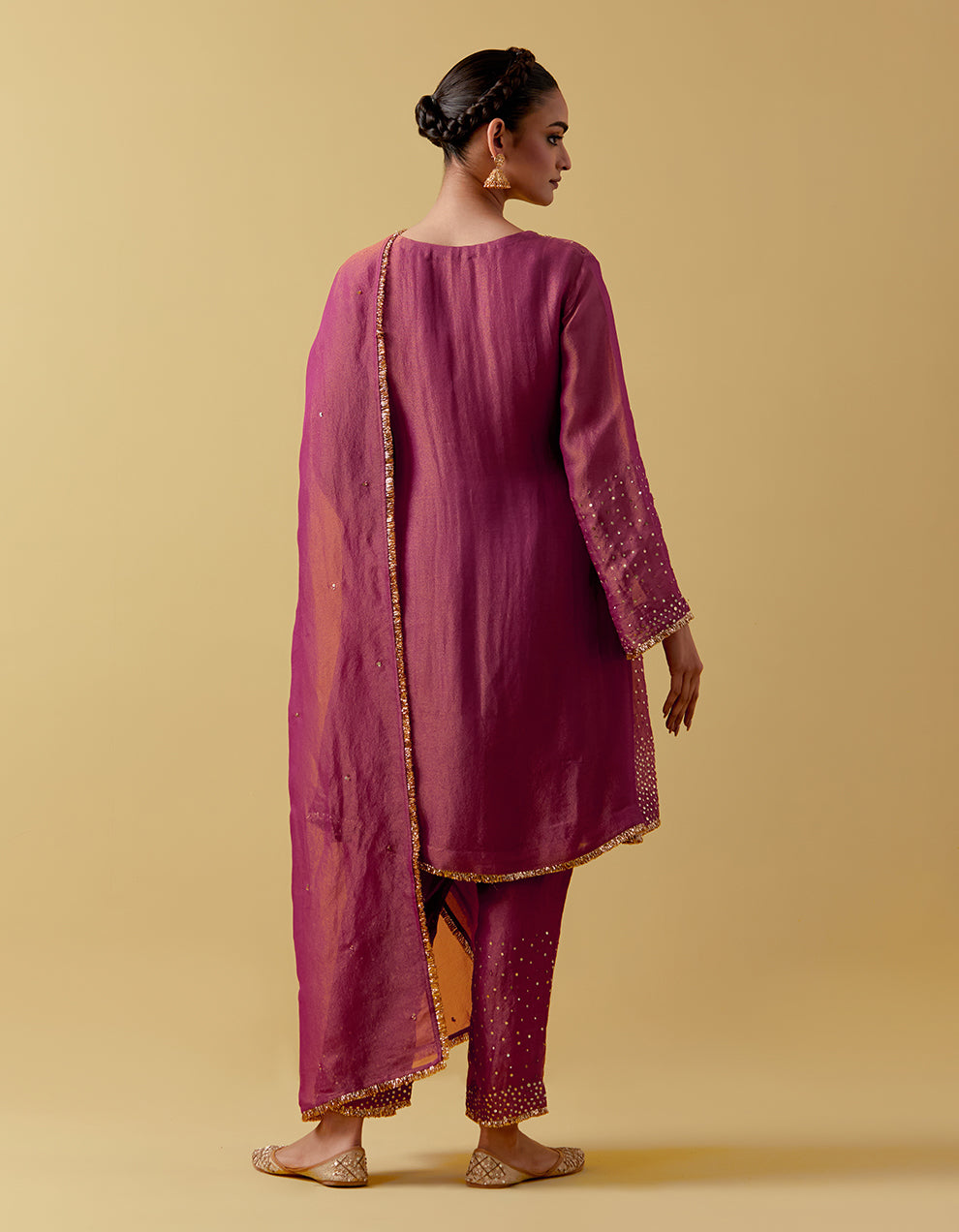 Magenta Hand Embroidered Shimmer Organza Suit Set