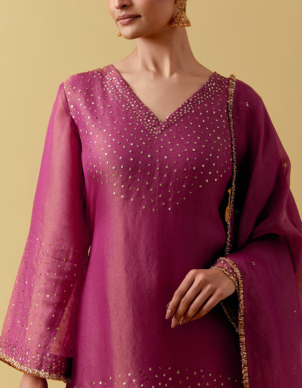 Magenta Hand Embroidered Shimmer Organza Suit Set