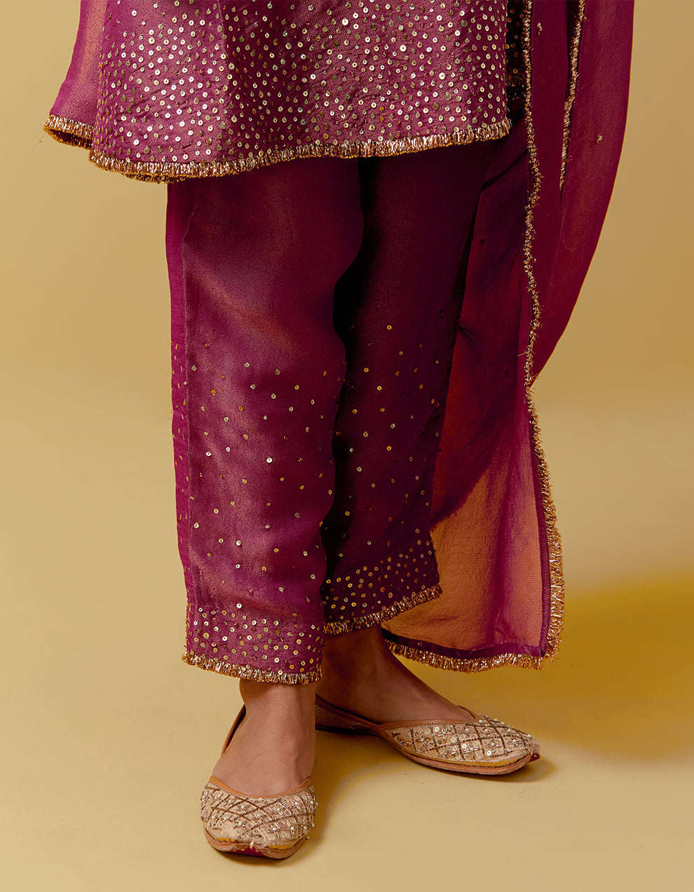 Magenta Hand Embroidered Shimmer Organza Suit Set