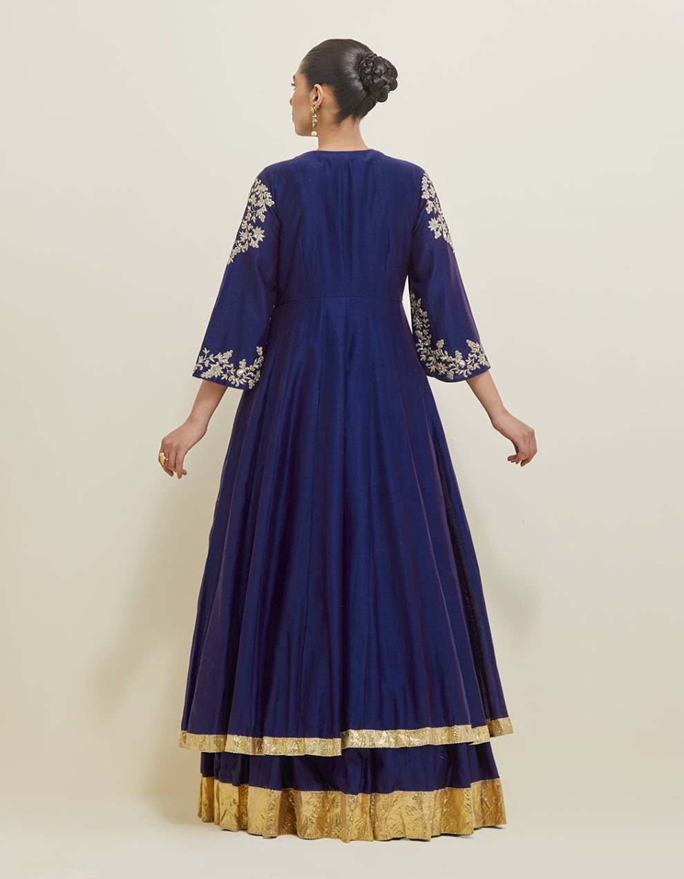 Midnight Blue Hand Embroidered Chanderi Anarkali Set