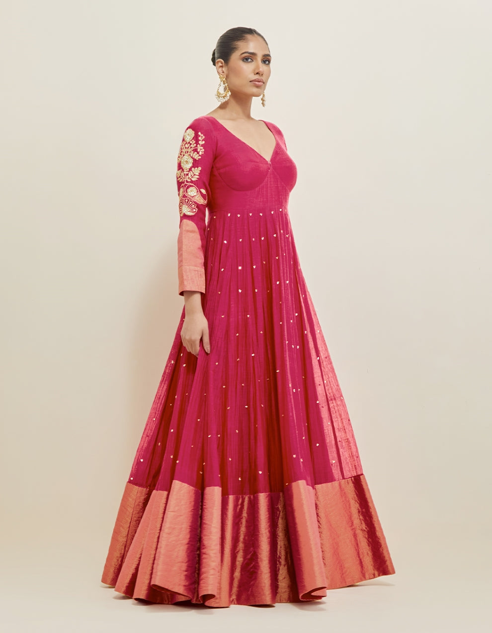 Mulberry Pink Embroidered Chanderi Anarkali Set