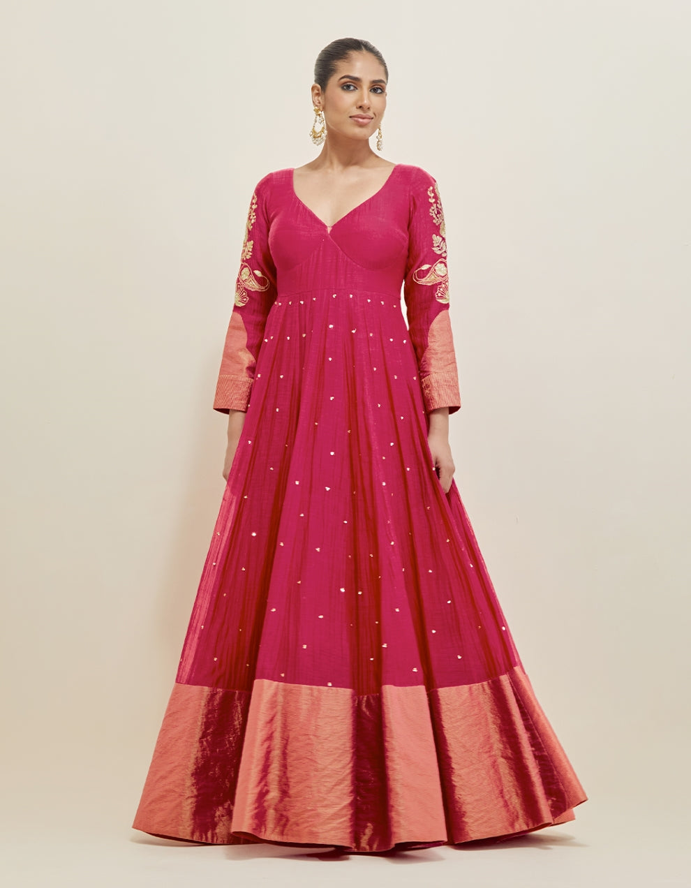 Mulberry Pink Embroidered Chanderi Anarkali Set