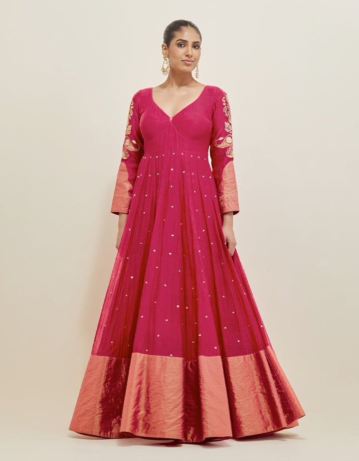 Mulberry Pink Embroidered Chanderi Anarkali Set