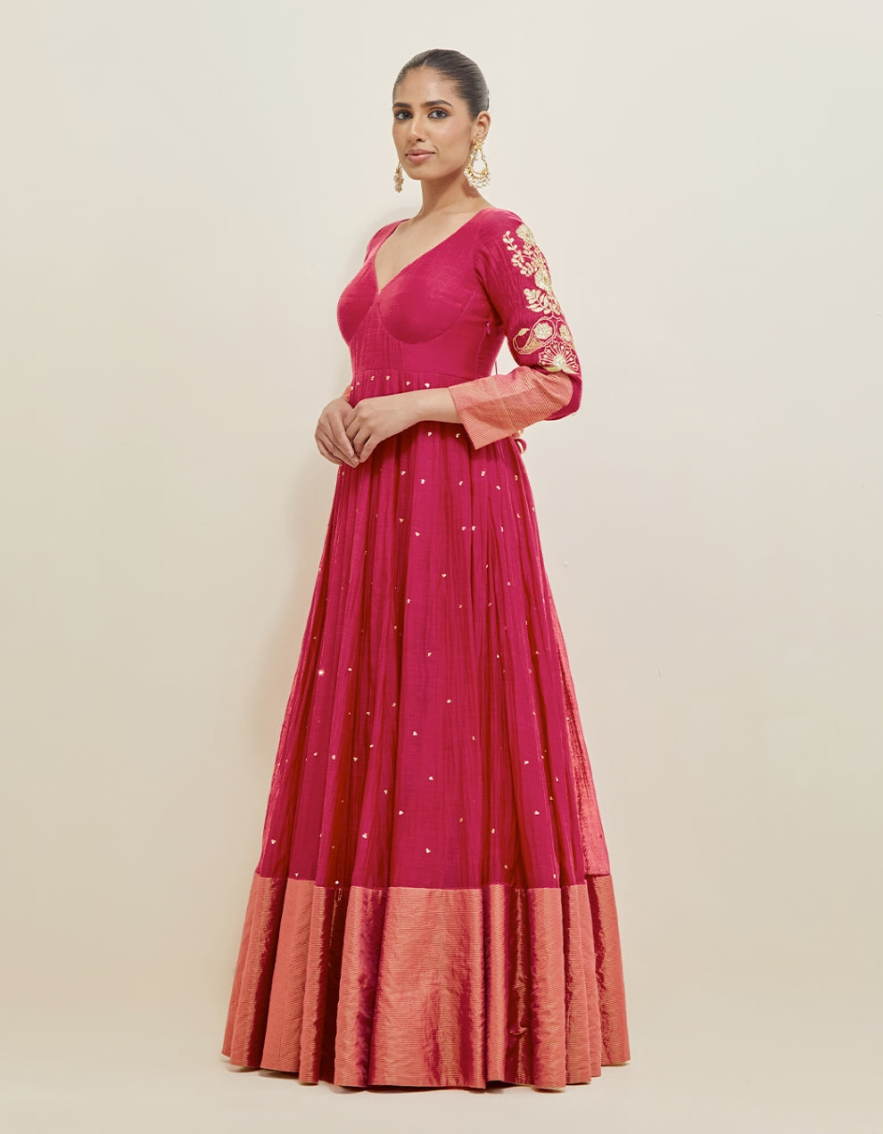 Mulberry Pink Embroidered Chanderi Anarkali Set