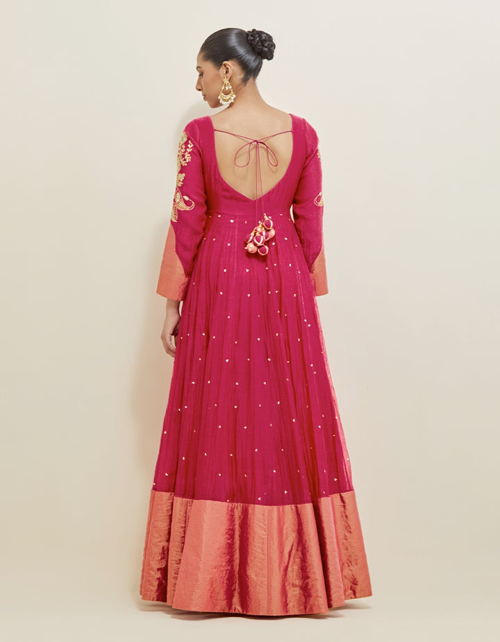 Mulberry Pink Embroidered Chanderi Anarkali Set