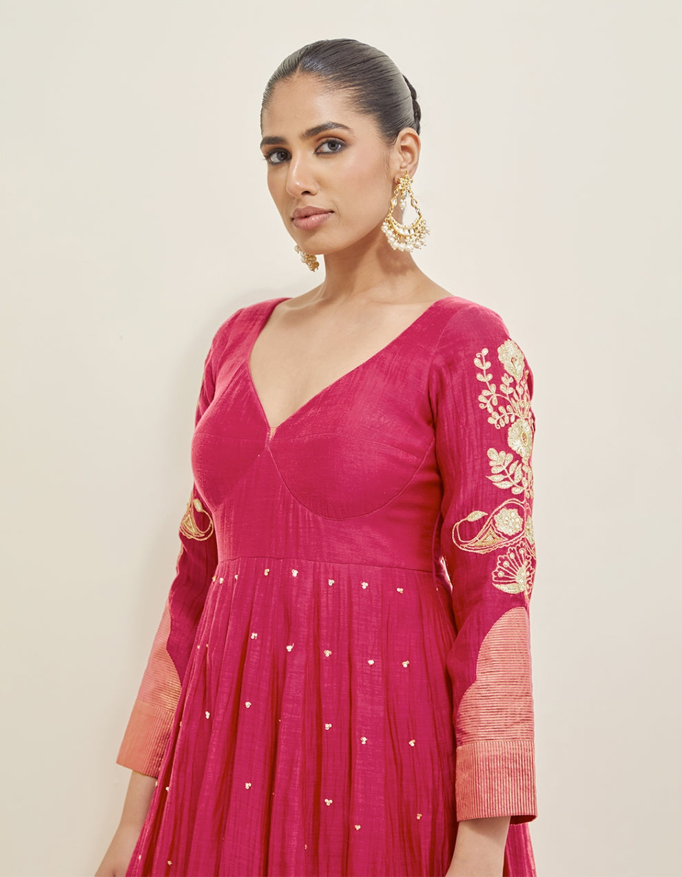 Mulberry Pink Embroidered Chanderi Anarkali Set