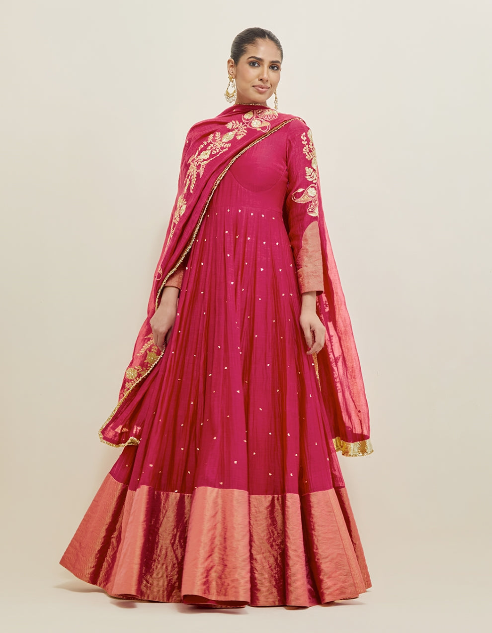 Mulberry Pink Embroidered Chanderi Anarkali Set