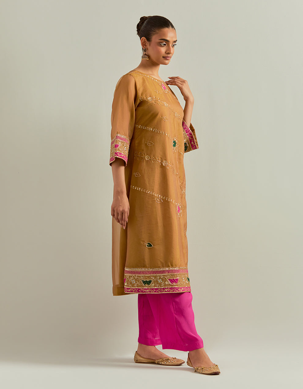 Mustard Hand Embroidered Shimmer Organza Suit Set