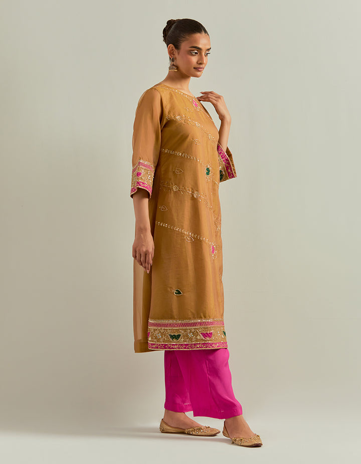 Mustard Hand Embroidered Shimmer Organza Suit Set
