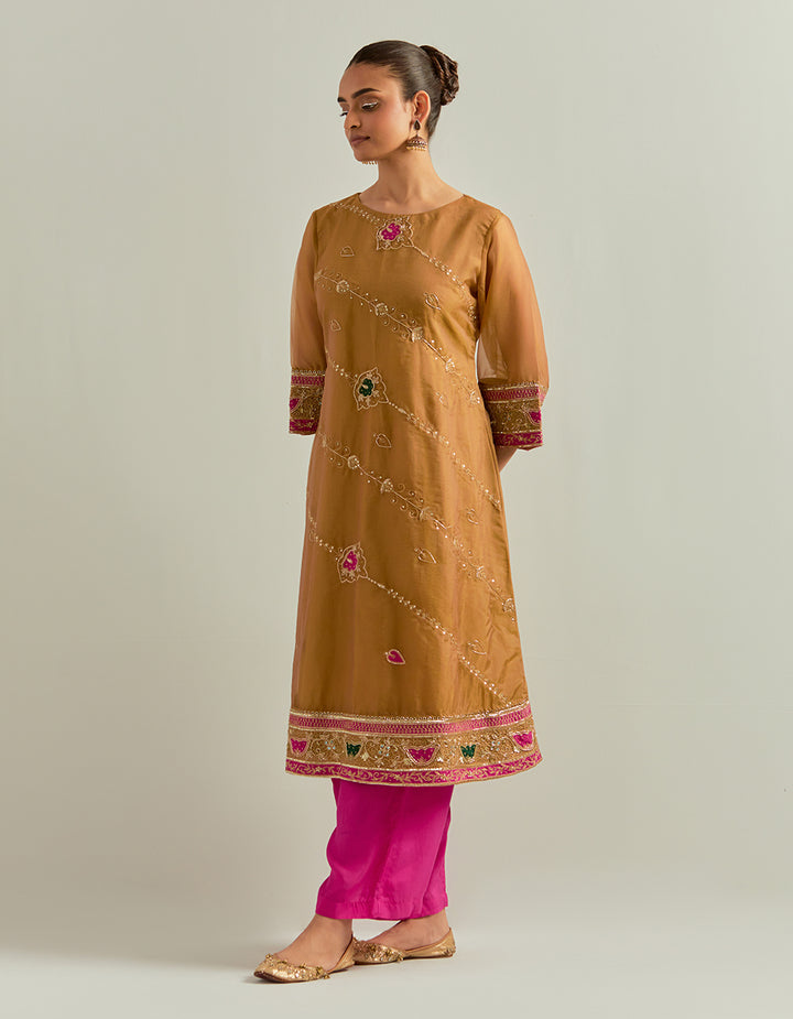 Mustard Hand Embroidered Shimmer Organza Suit Set