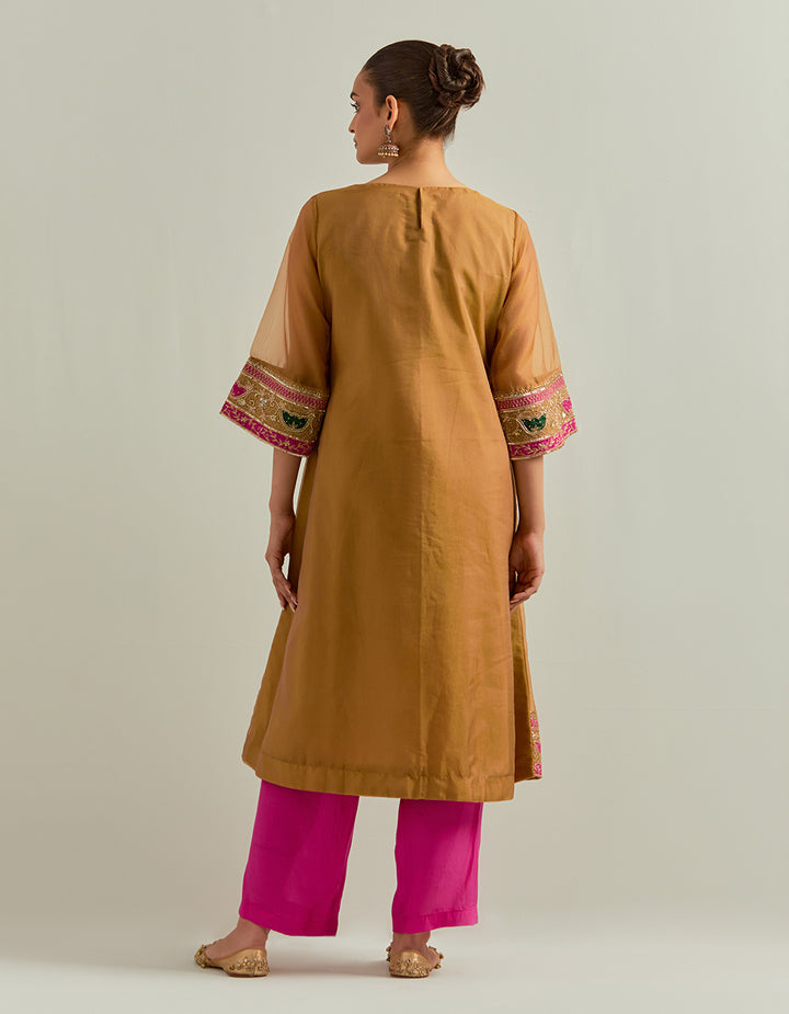 Mustard Hand Embroidered Shimmer Organza Suit Set