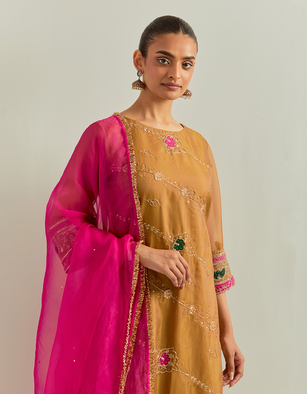 Mustard Hand Embroidered Shimmer Organza Suit Set