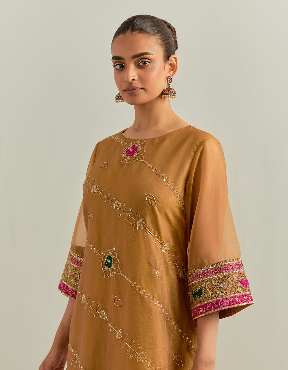 Mustard Hand Embroidered Shimmer Organza Suit Set