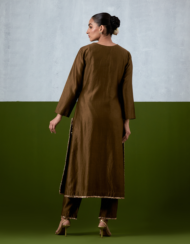 Olive Green Embroidered Suit Set