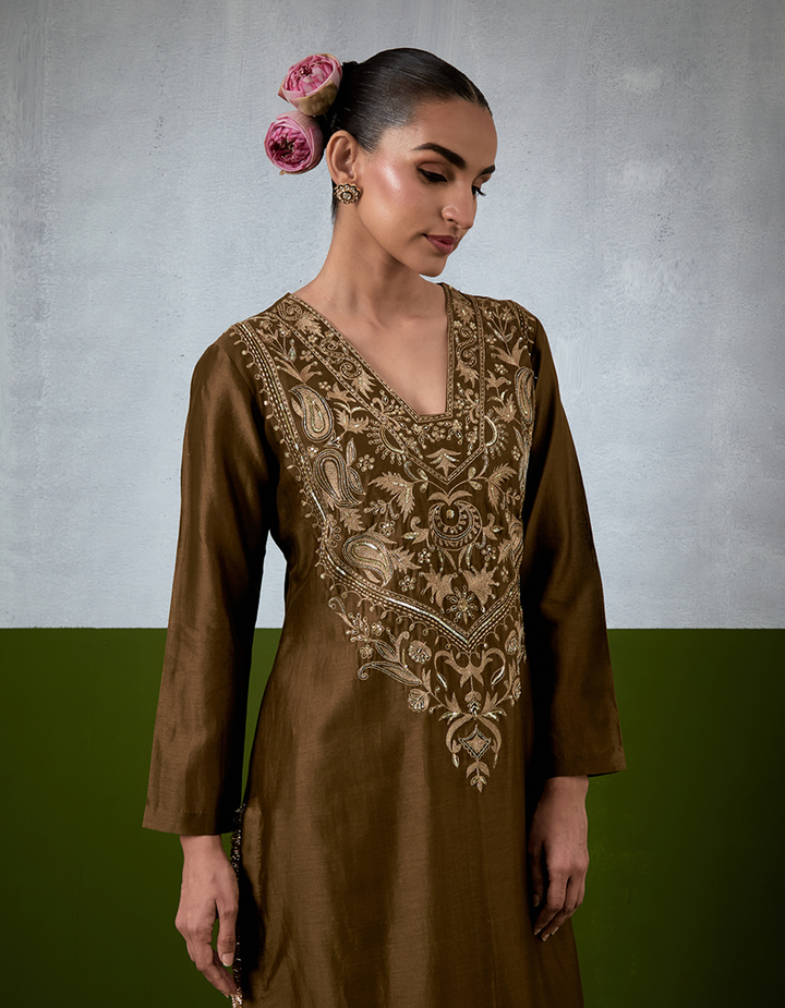 Olive Green Embroidered Suit Set