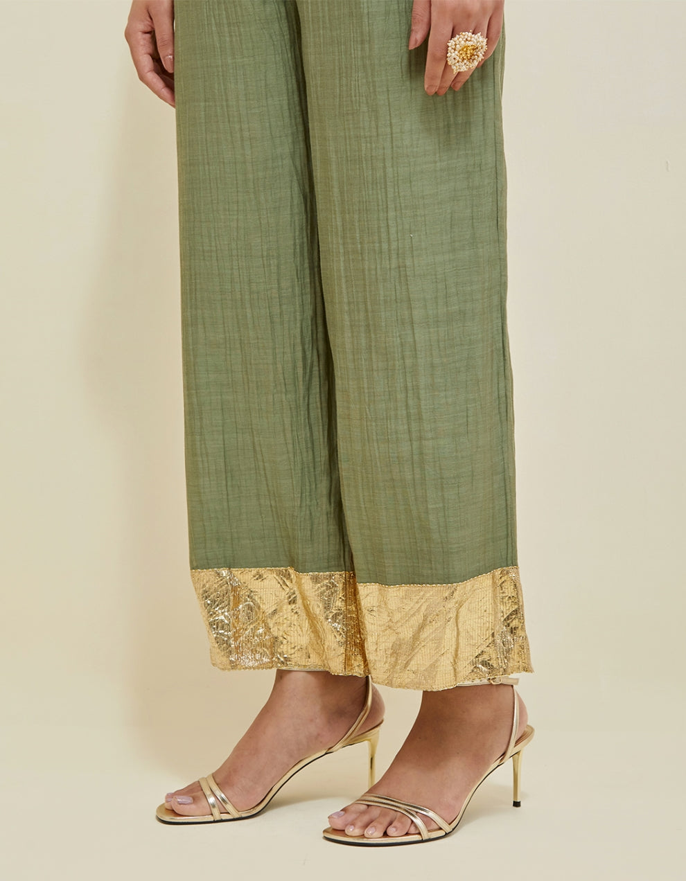 Olive Green Hand Embroidered Chanderi Anarkali Set