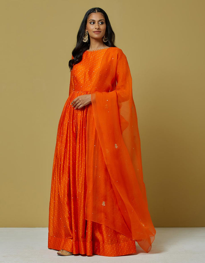 orange-embroidery-printed-chanderi-floor-length-and-dupatta