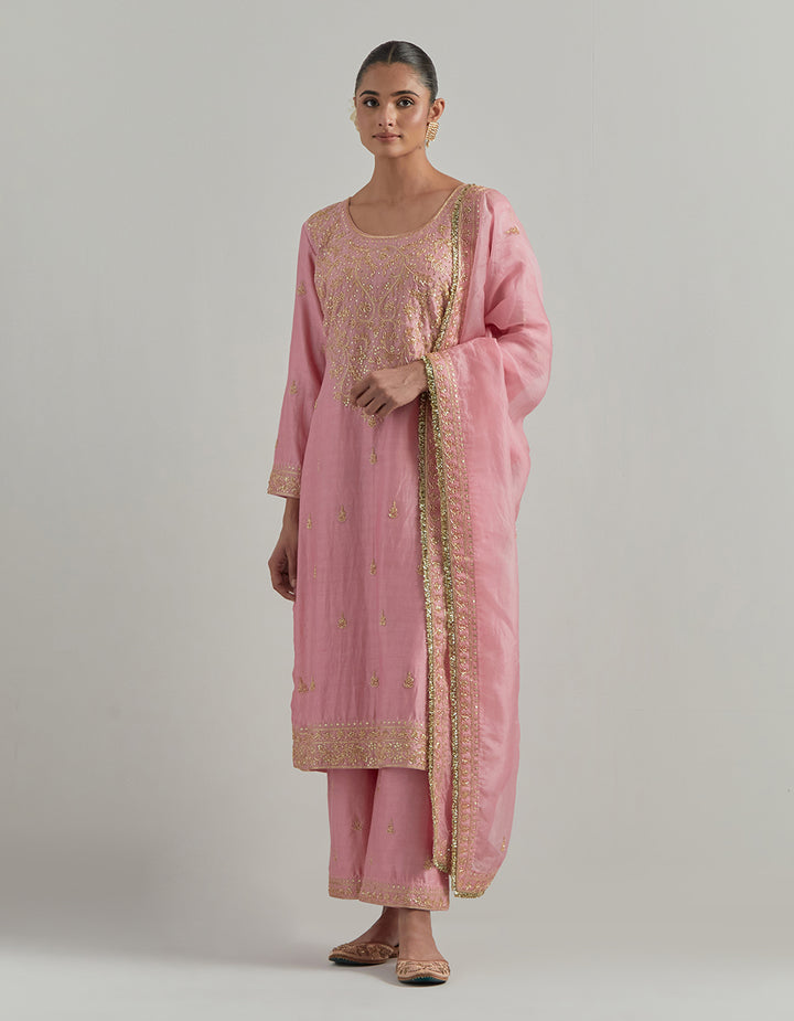 Pink Embroidered Chanderi Suit Set